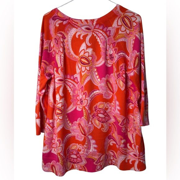 Talbots V-Neck Pullover - Spring Formal Orange & Pink Plus 1X - Picture 2 of 5